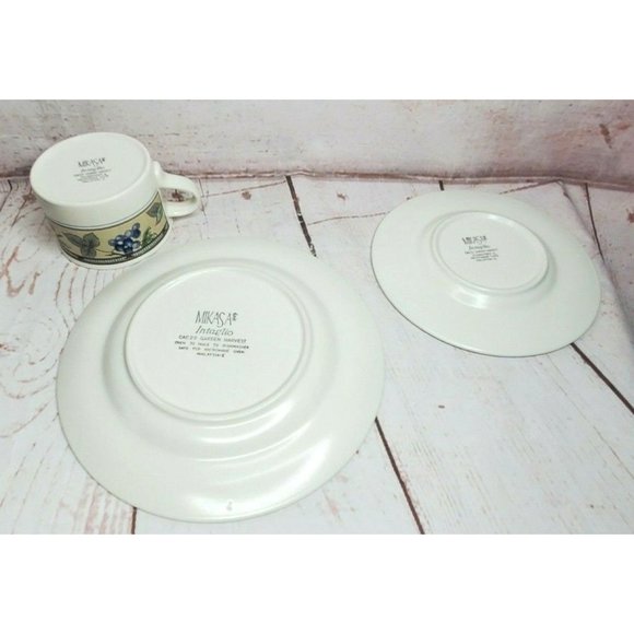 Mikasa Intaglio CAC29 Garden Harvest 3Pc Teacup Saucer And Bread Plate Set - Picture 5 of 12